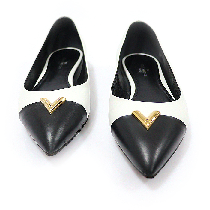 Louis Vuitton 1A66S0 Black White Two-Tone Kafskins Heart Breaker Ballerina Women&#039;s Flat Shoes 35