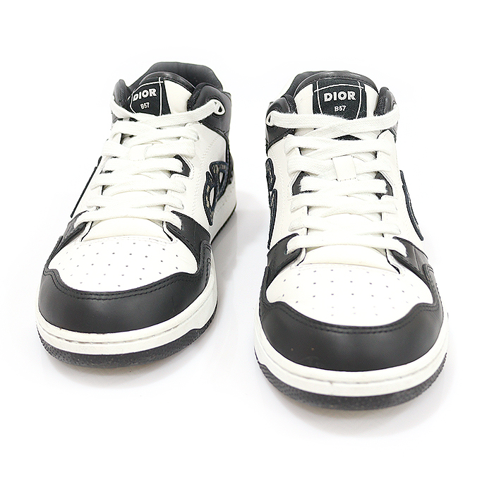 Dior 3SH141ZU_H960 Black White Smooth Kafskins B57 Mid-Top Men&#039;s Sneakers 42