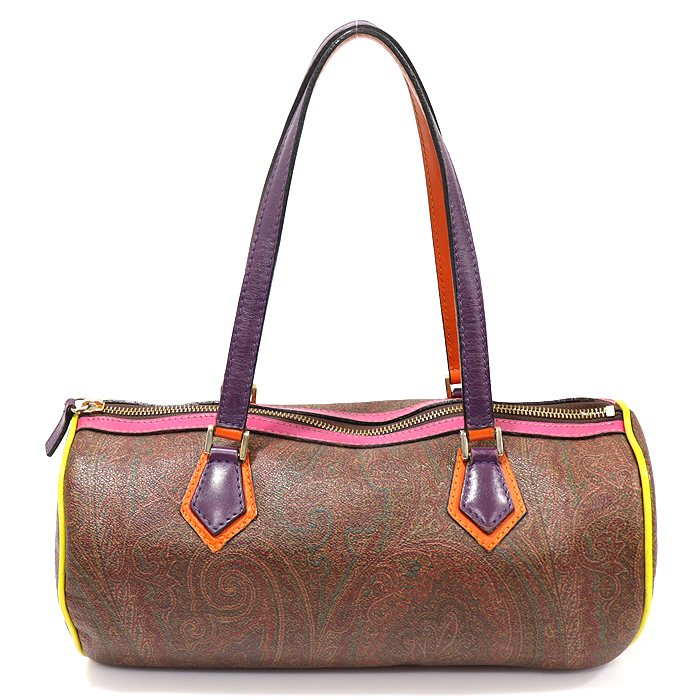 Etro 7737-9310 PVC Paisley Multi-Leather Trimming Cylindrical Tote Bag