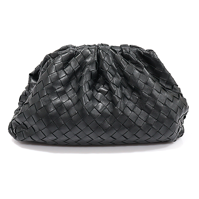 Bottega Veneta 576175 Black Ramskin Intreciato Large Dumpling Bag Pouch Clutch Bag