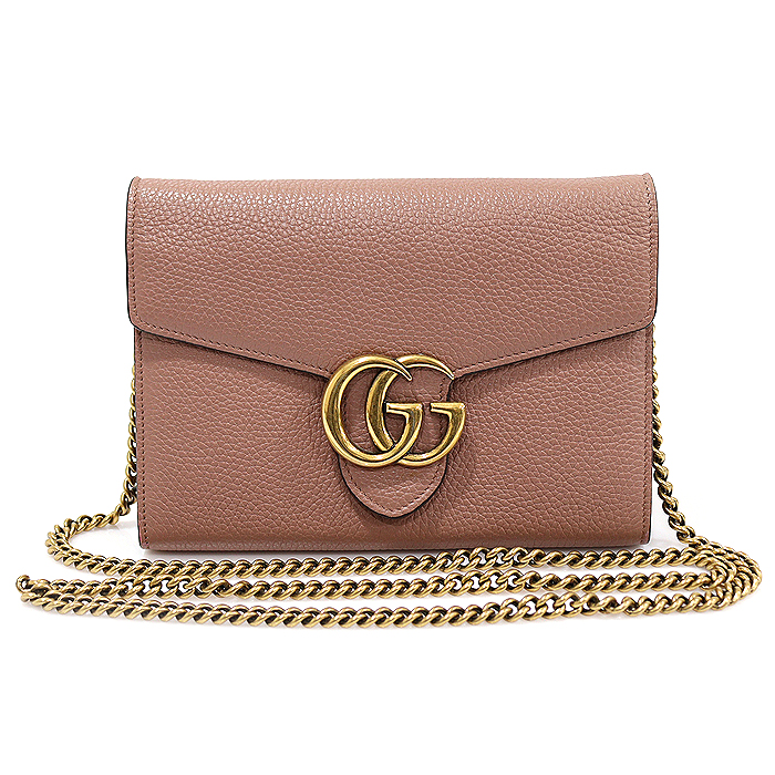 Gucci 401232 Pink Textured Leather GG Mamon Mini Chain Wallet Crossbag