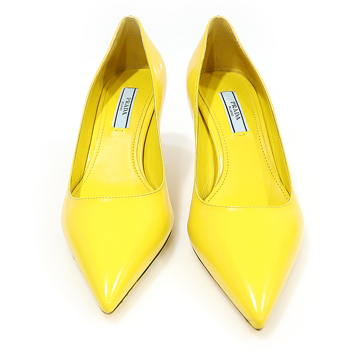 Prada (Prada) 1I566L Yellow Smooth Karpskine Silver Length Lettering Logo Pumps Women&#039;s Shoes 35.5