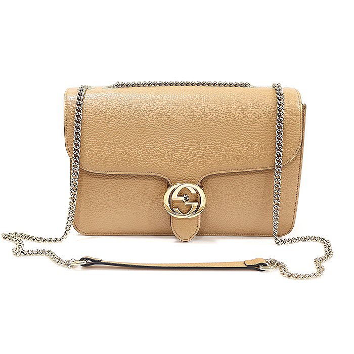 Gucci (Gucci) 510303 Beige Leather Interlocking GG Gold Chain Medium Shoulder Bag