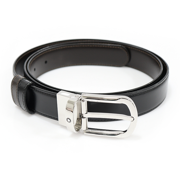 Montblanc MB111080 Black Brown Leather 30 MM Reversible Double-Sided Men&#039;s Belt