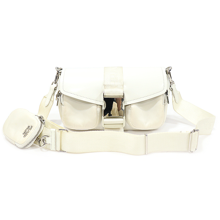 Prada (Prada) 1BD295 White Nylon Brushred Leather Silver Shoulder Bag