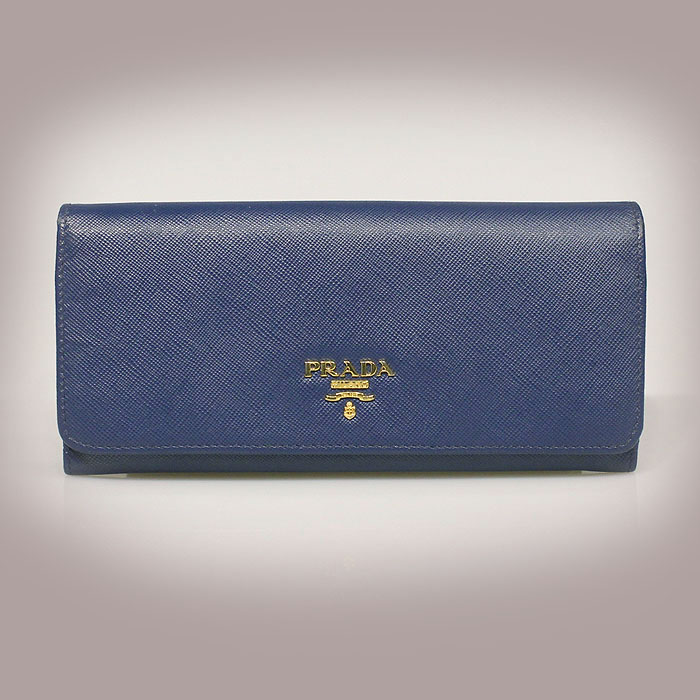 Prada(프라다) 1M1132 블루 사피아노 금장 메탈 로고 장식 장지갑