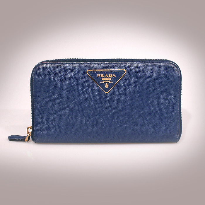 Prada(프라다) 1M0506 블루 사피아노 금장 트라이앵글 로고 장지갑