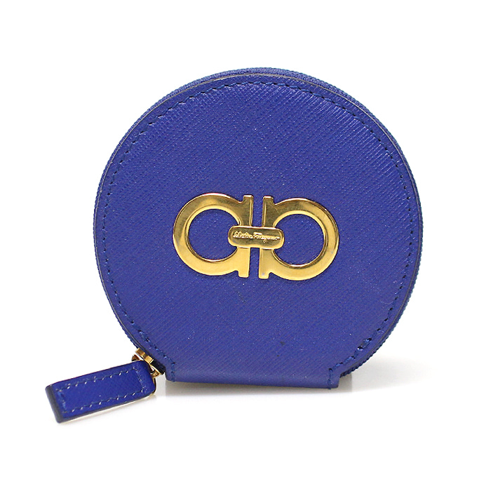 Ferragamo(페라가모) 22 B203 블루 사피아노 레더 금장 간치니 라운드 동전 지갑