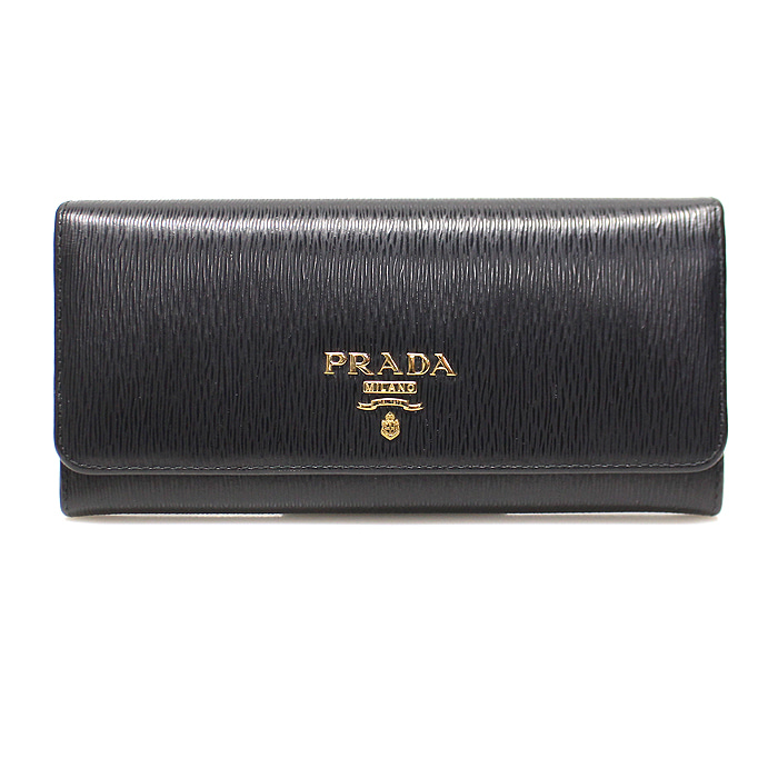Prada(프라다) 1MH132 블랙 비텔로 무브 금장 레터링 로고 장지갑