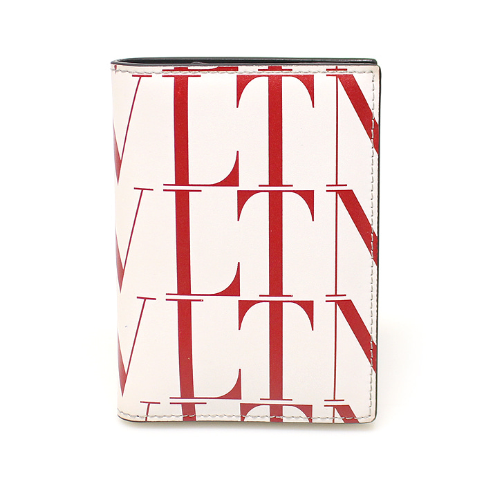 Valentino(발렌티노) 화이트 카프스킨 VLTN 로고 버티컬 타임즈 카드 반지갑
