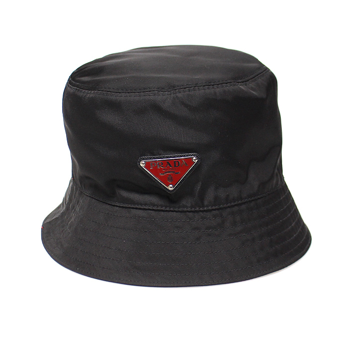Prada(프라다) 2HC137 블랙 나일론 레드 트라이앵글 로고 버킷햇 모자 L