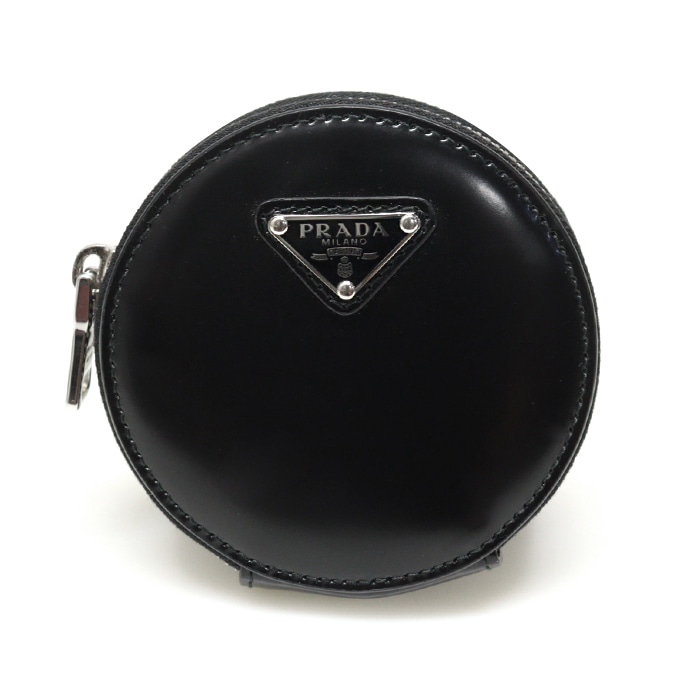 Prada(프라다) 1TL431 블랙 브러시드 가죽 원형 동전지갑 미니 파우치