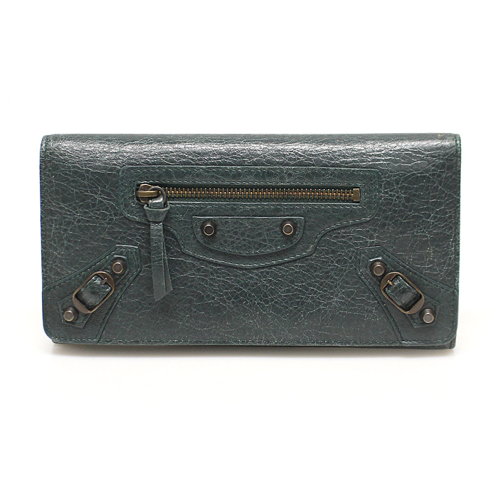 Balenciaga(발렌시아가) 163471 그린 램스킨 모터 시티 플랩 클래식 머니 장지갑
