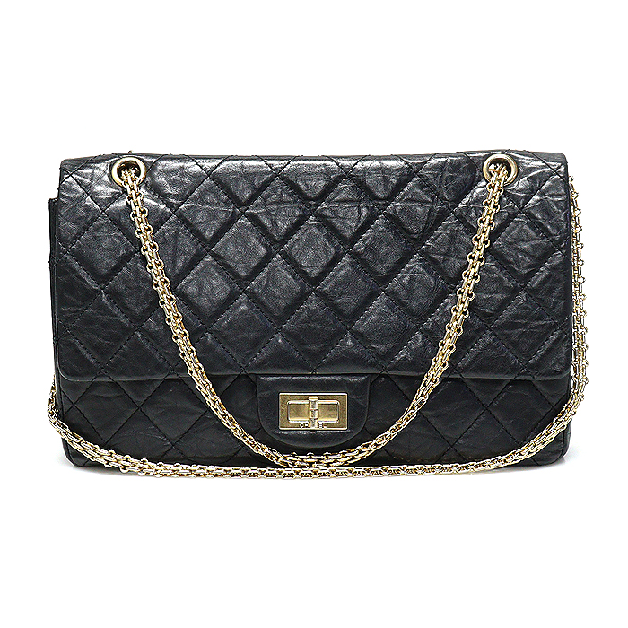 Chanel(샤넬) A37590 블랙 카프스킨 금장 체인 빈티지 2.55 라지 맥시 플랩 숄더백 (13번대)