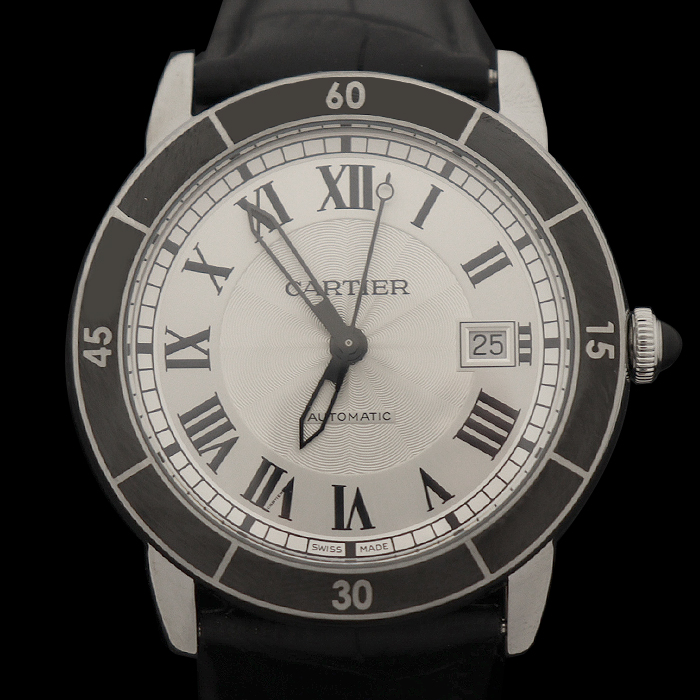 Cartier(까르띠에) WSRN0002 42MM 스틸 오토매틱 롱드 크루아지에르 드 까르띠에 가죽 밴드 남성 시계