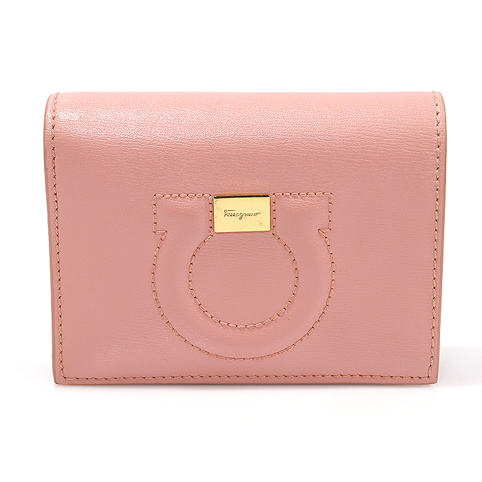 Ferragamo(페라가모) 22 D514 핑크 데저트 로즈 카프스킨 금장 간치니 동전 지갑 반지갑