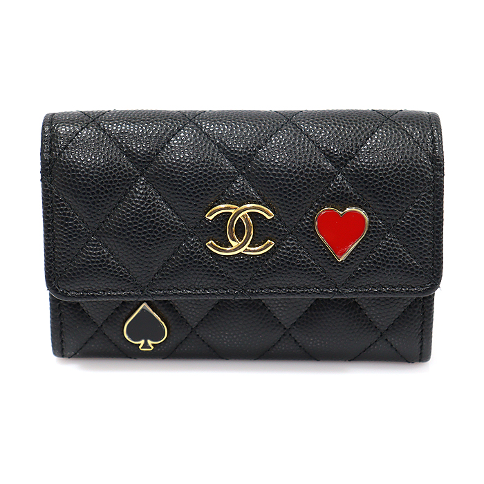 Chanel(샤넬) AP3083 23C 블랙 캐비어 에나멜 금장 참 장식 CC로고 플랩 카드지갑