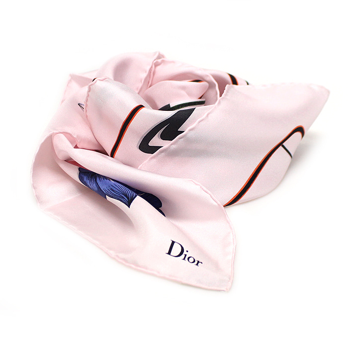 Dior(크리스챤디올) 100% 실크 핑크 플라워 프린트 스퀘어 스카프