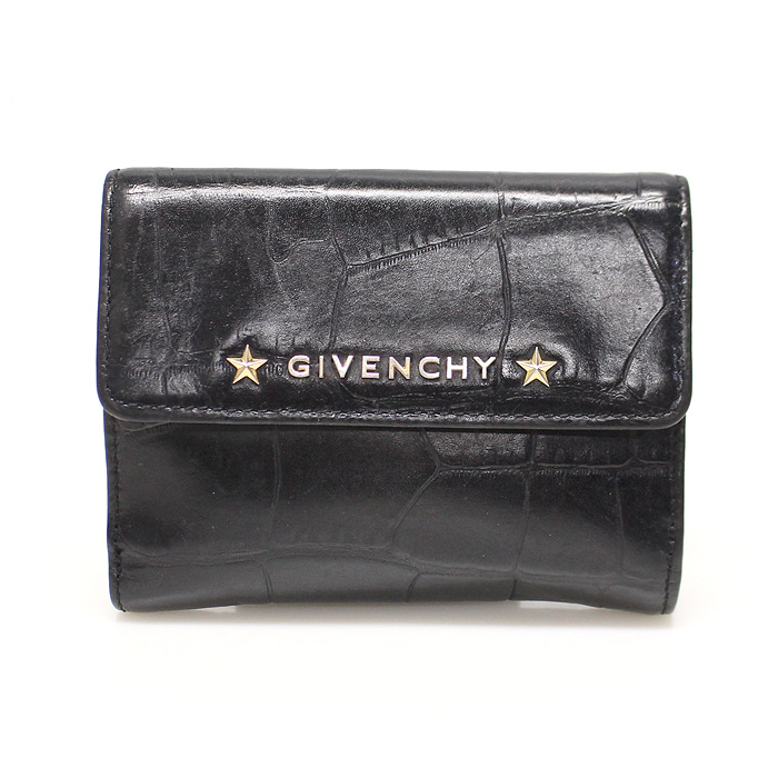 Givenchy(지방시) 블랙 크로커다일 패턴 금장 로고 중지갑