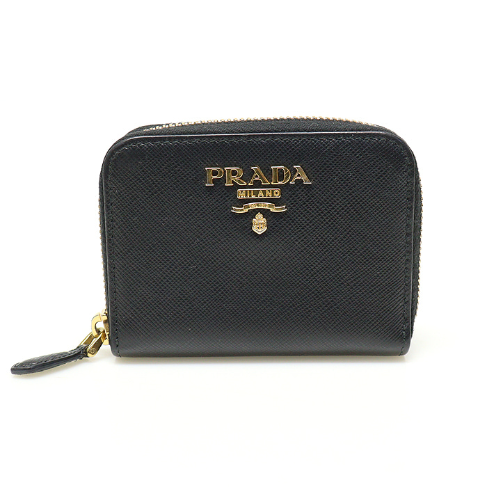 Prada(프라다) 1MM268 블랙 사피아노 금장 레터링 로고 지퍼 동전 카드지갑