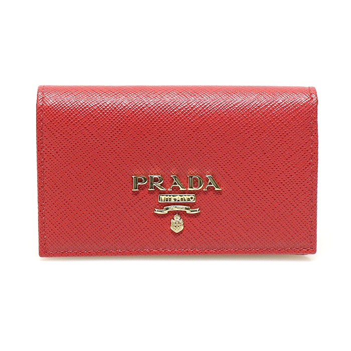 Prada(프라다) 1MC122 레드 사피아노 금장 레터링 로고 동전 카드지갑