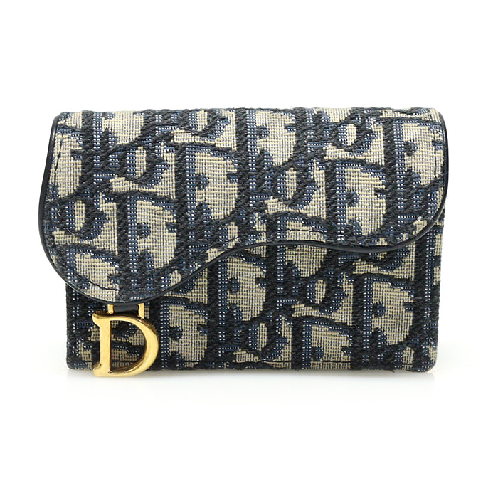 Dior(크리스챤디올) S5611CTZQ 블루 오블리크 자카드 새들 플랩 카드 지갑