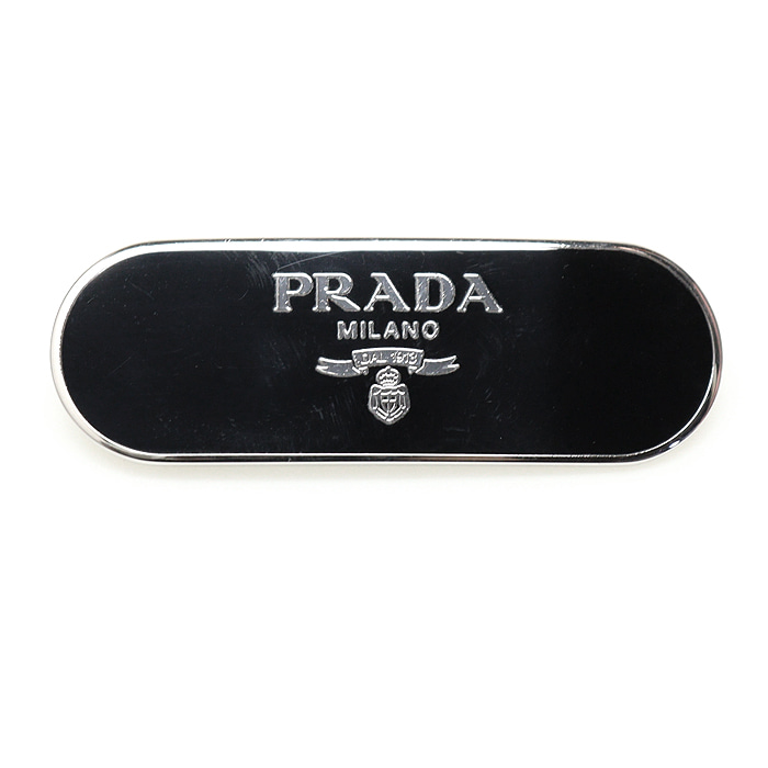 Prada(프라다) 1IF022 블랙 에나멜 레터링 로고 메탈 헤어 클립