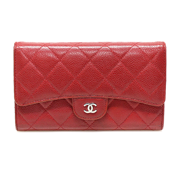 Chanel(샤넬) A31506 레드 캐비어 은장 CC로고 클래식 플랩 장지갑 (18번대)