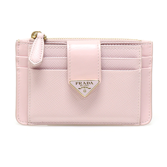 Prada(프라다) 1MC038 핑크 사피아노 레더 금장 트라이앵글 로고 지퍼 카드지갑