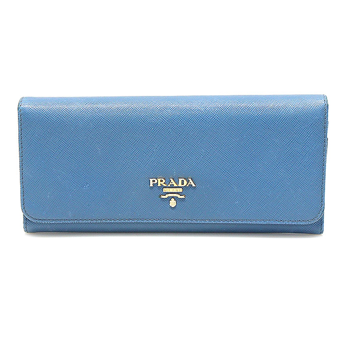 Prada(프라다) 1M1132 코발트 블루 사피아노 금장 레터링 로고 장지갑