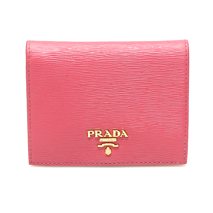 Prada(프라다) 1MV204 핑크 비텔로 무브 금장 레터링 로고 플랩 반지갑