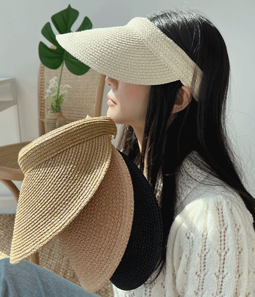 (1+1) 라탄 라피아 썬캡 햇빛차단 여성 여름 밀짚 UV 자외선 차단모자 - 모자상점