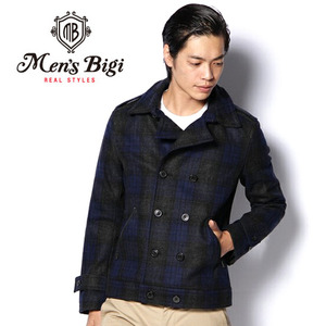 [MEN&#039;S BIGI] CHECK MELTON P-COAT 맨즈비기 체크 모직숏코트