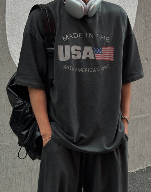 (UNISEX) USA 피그먼트 반팔 티셔츠