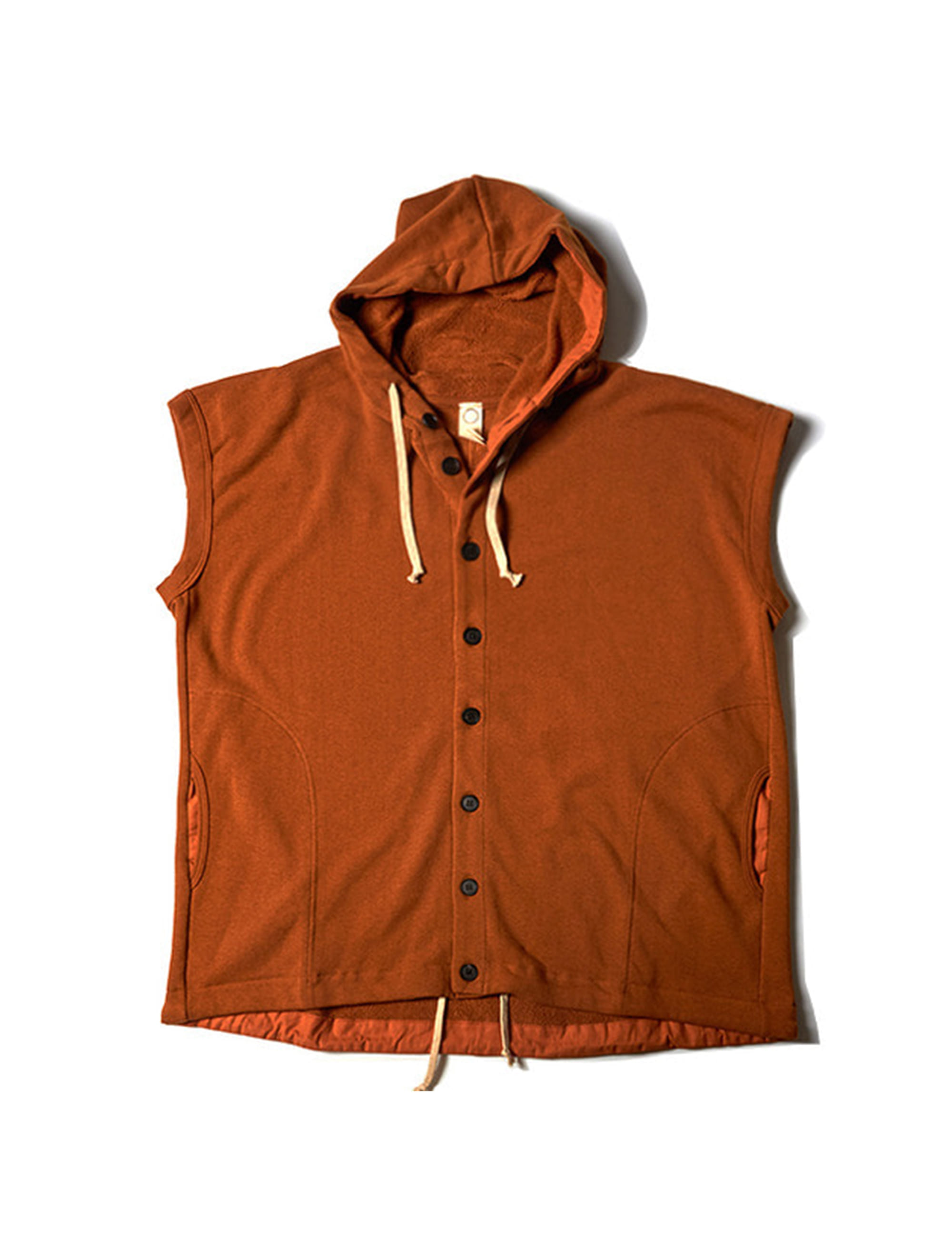 SLEEVELESS HOODED SWEAT _ SAFFRON