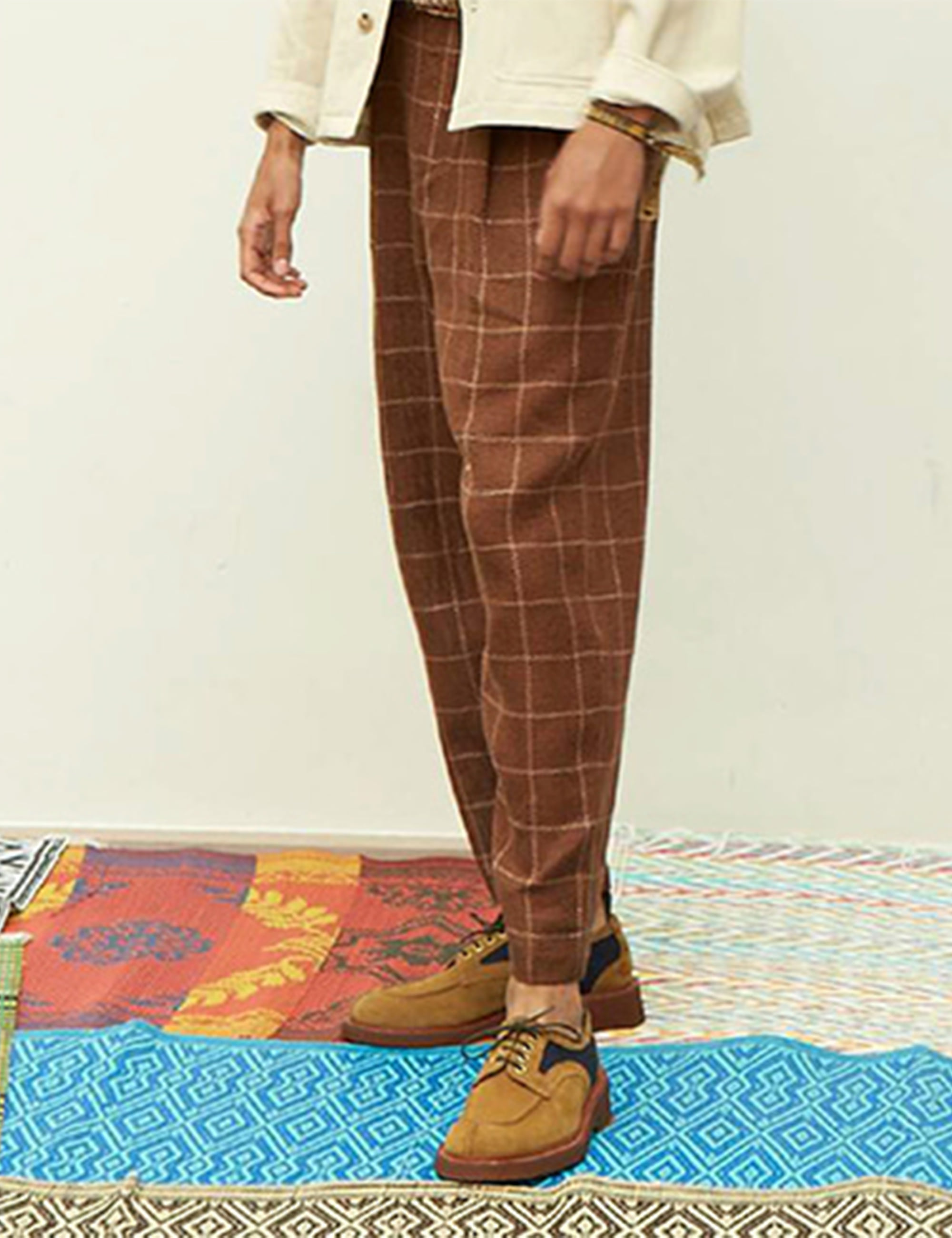 TWO PLEAT TROUSER_ORANGE CHECK