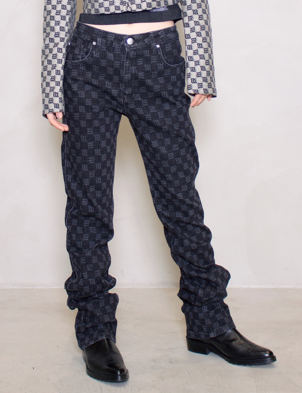 DENIM MONOGRAM TROUSERS_BLACK