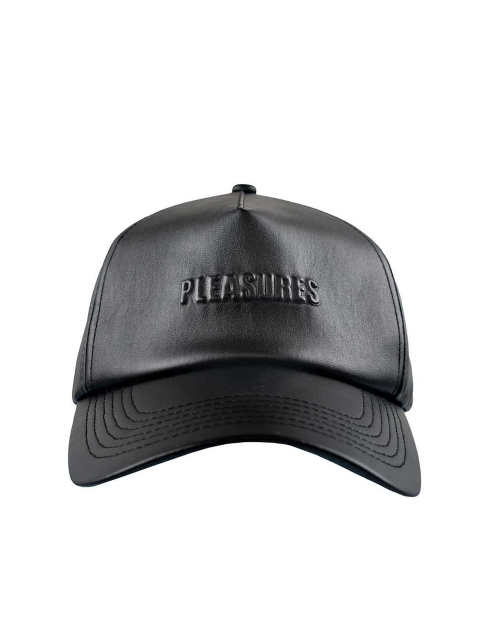 DEBOSSED VEGAN LEATHER 5 PANEL HAT_BLACK