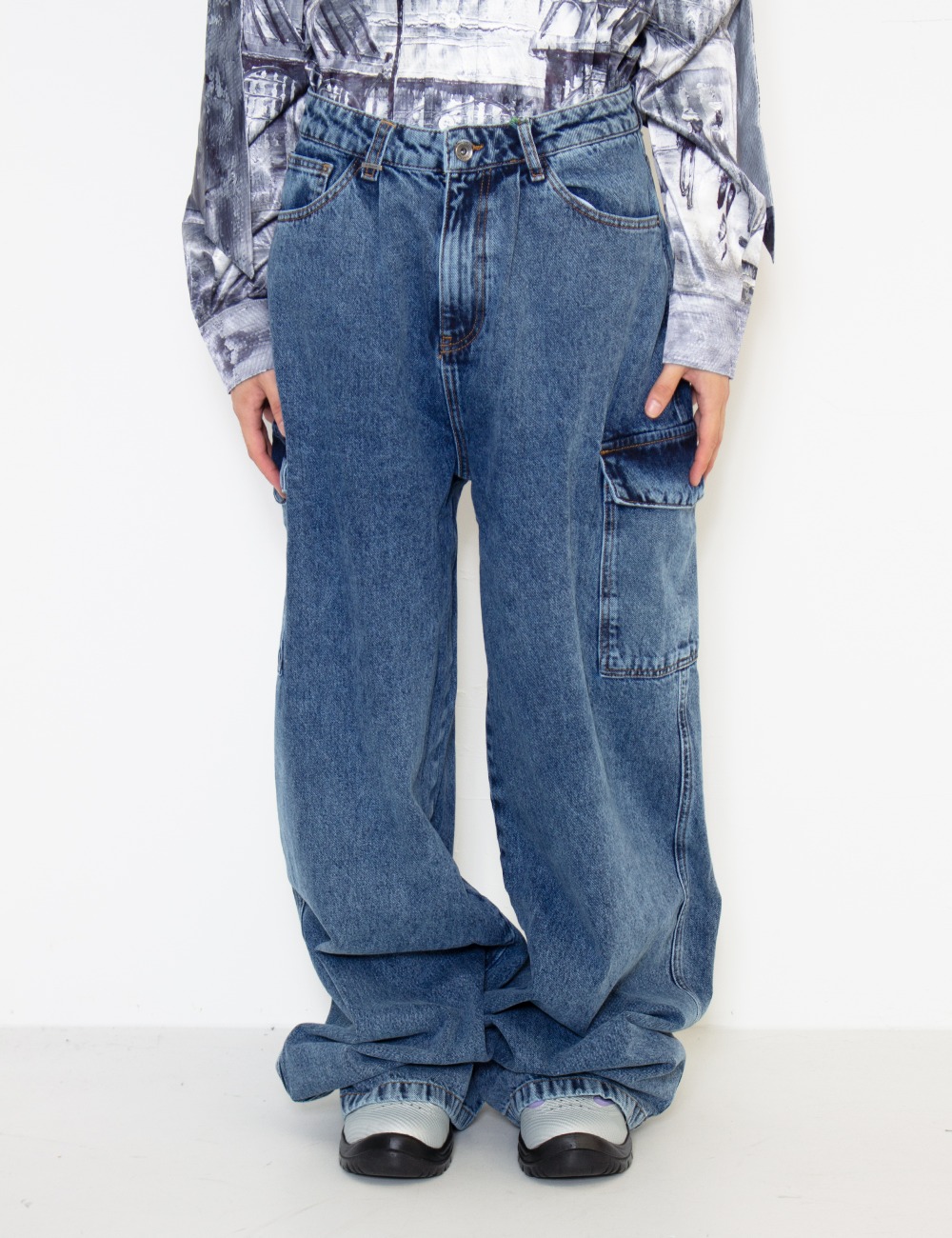 WIDE LEG CARGO JEANS_BLUE