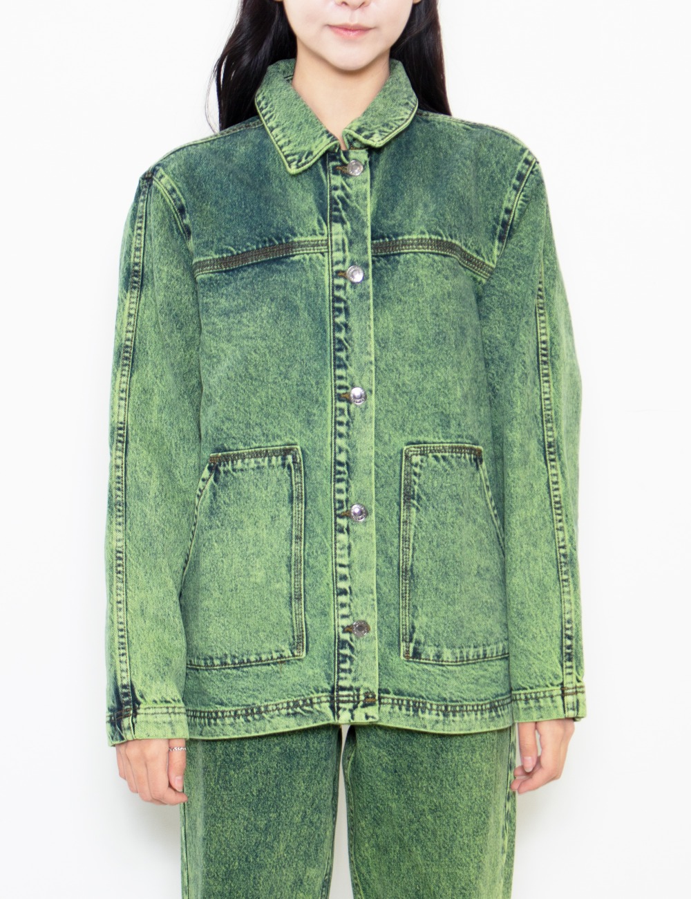 LEAH ACID DENIM JACKET_LIME