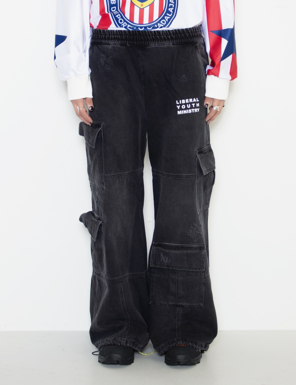 BLACK DENIM CARGO PANTS_BLACK