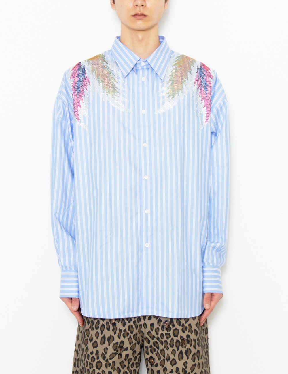 RHINESTONED STARDUST STRIPE POPELIN SHIRT_BLUE