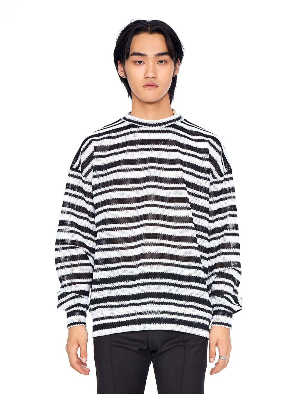 KNITTED STRIPE LONG SLEEVE_BLACK&amp;WHITE