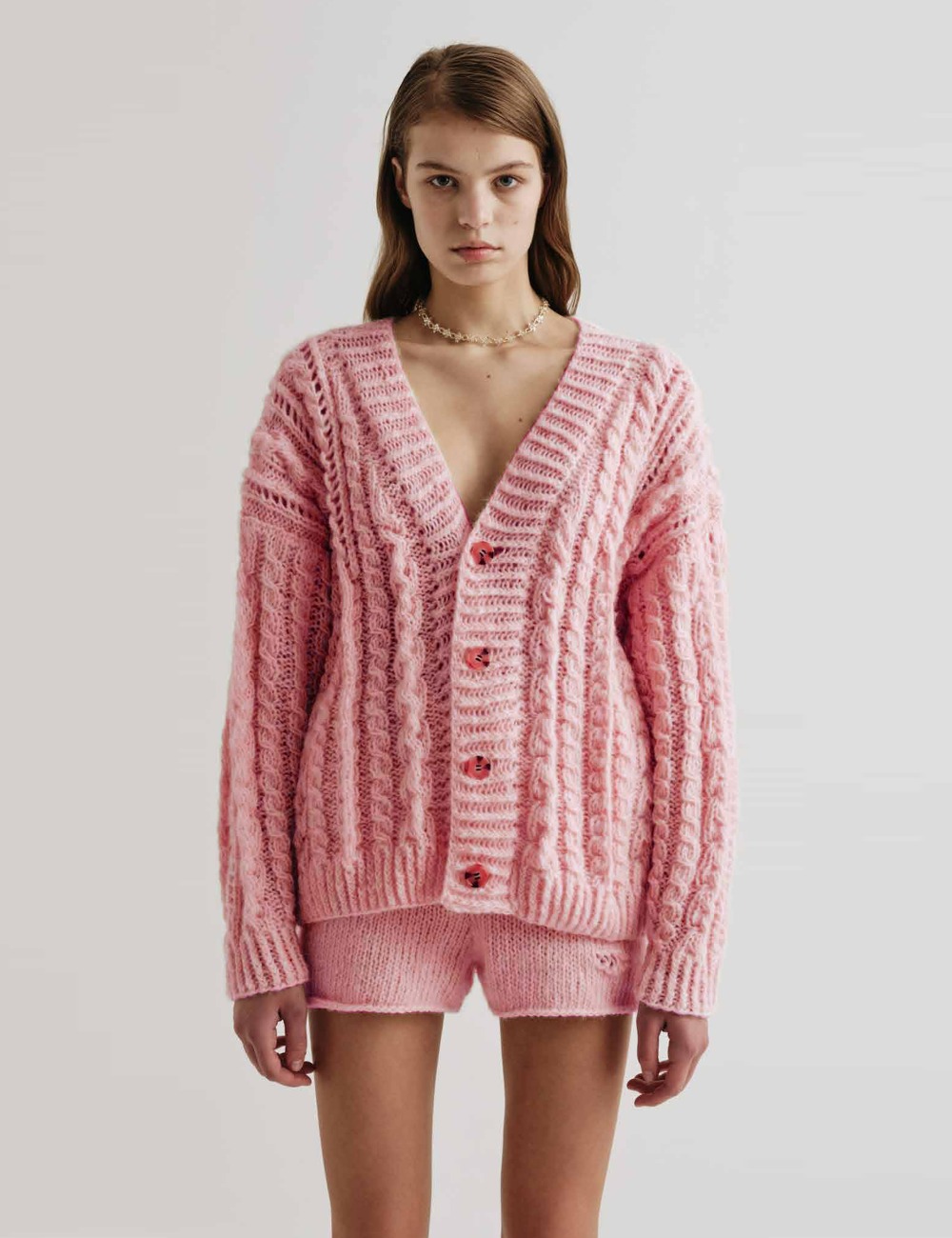 CARDIGAN WITH ASYMMETRICAL BRAIDS_PINK