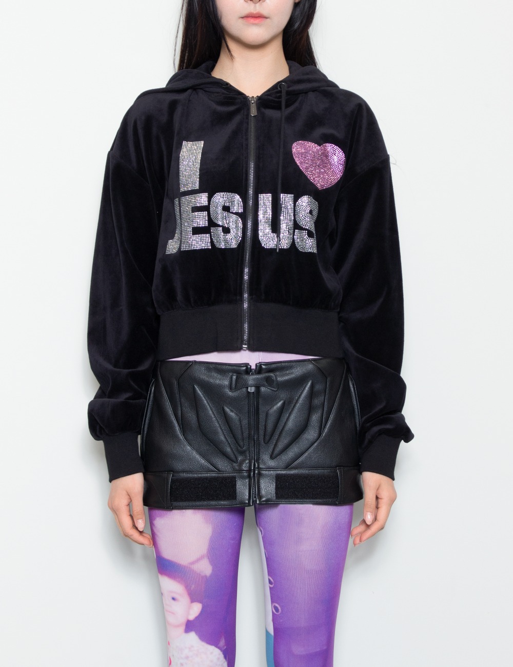 I LOVE JESUS CROP VELOUR JACKET_BLACK