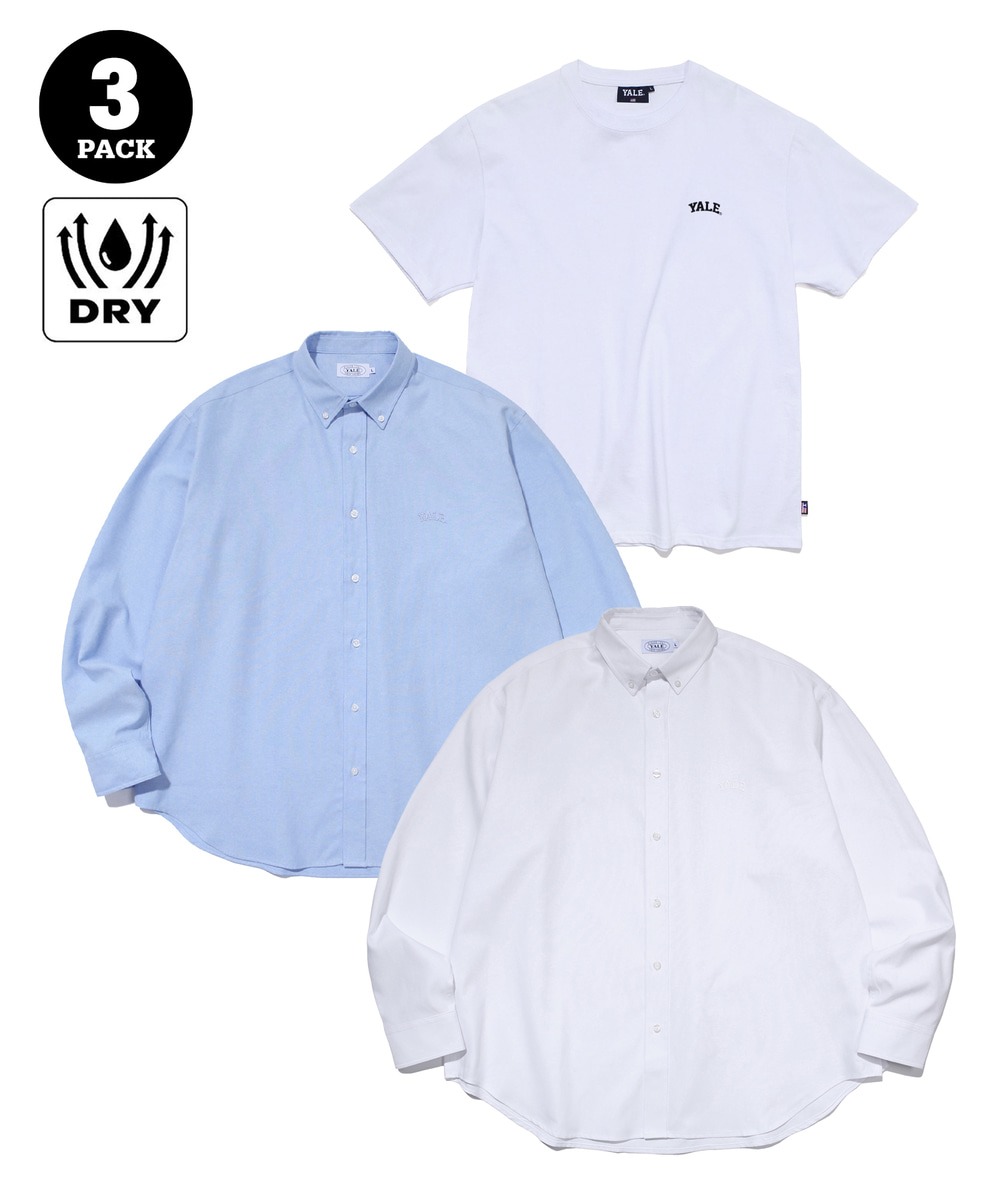 (24SS) [ONEMILE WEAR] 3PACK OXFORD SHIRT WHITE / BLUE + TEE WHITE