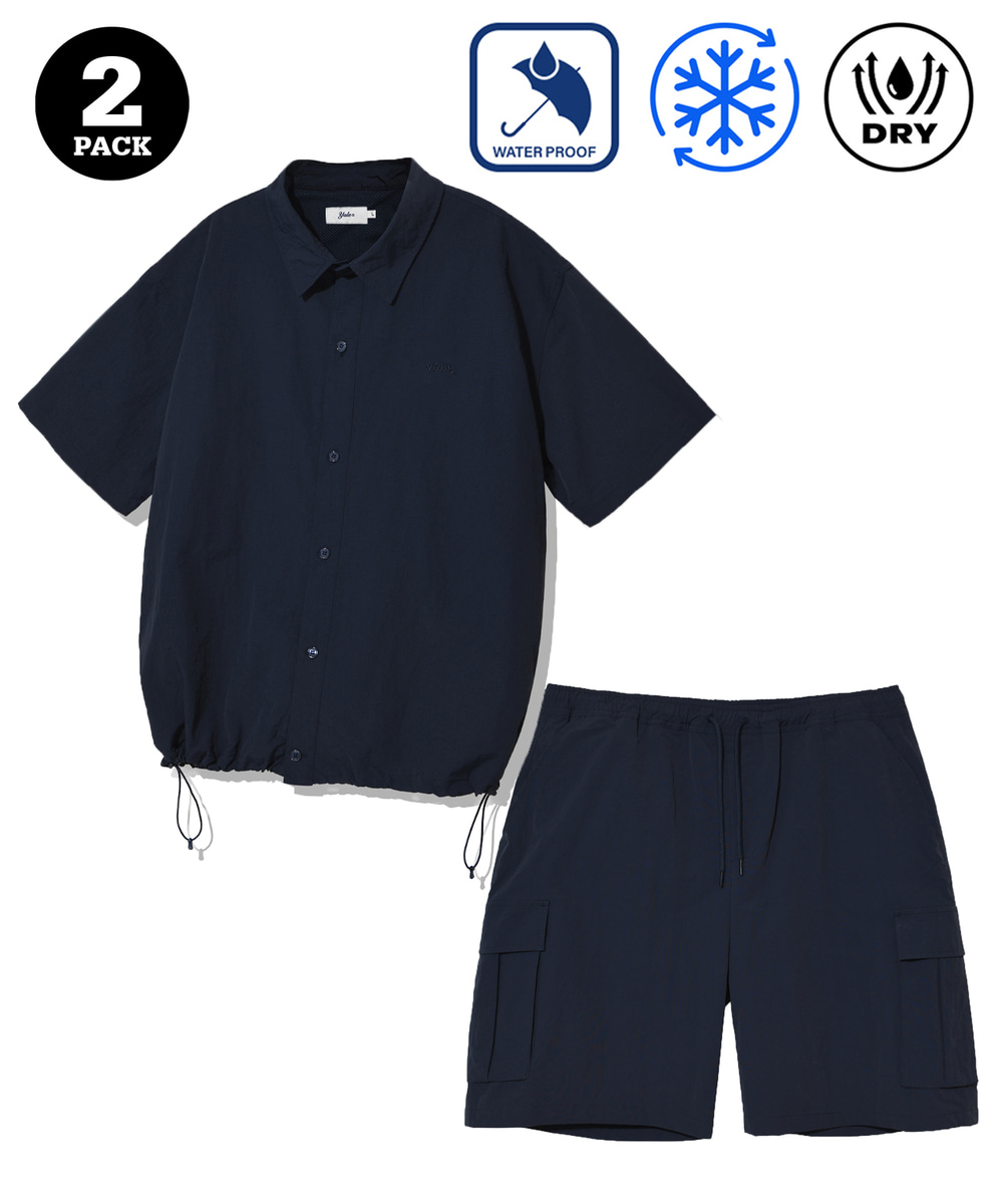 [ONEMILE WEAR] NYLON RELAXED FIT COACH SHIRT + CARGO SHORTS NAVY