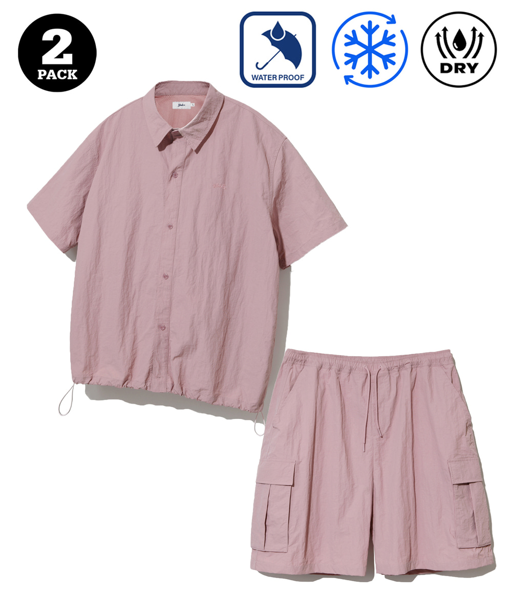 [ONEMILE WEAR] NYLON RELAXED FIT COACH SHIRT + CARGO SHORTS PINK
