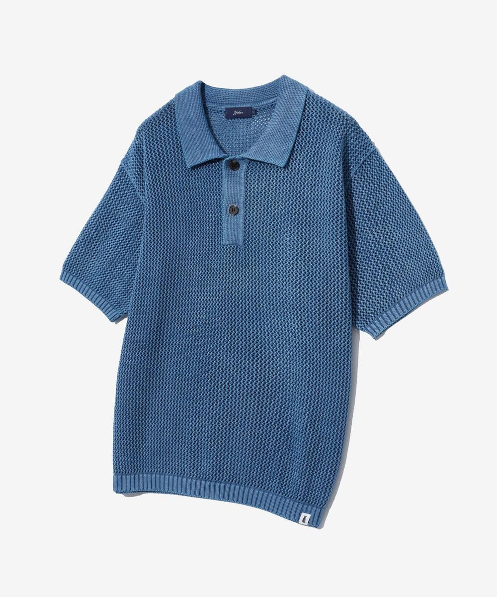 MESHED HALF SLEEVE POLO KNIT PG BLUE