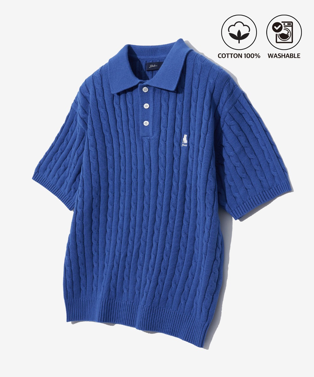 HERITAGE DAN CABLE SHORT-SLEEVE POLO KNIT ROYAL BLUE